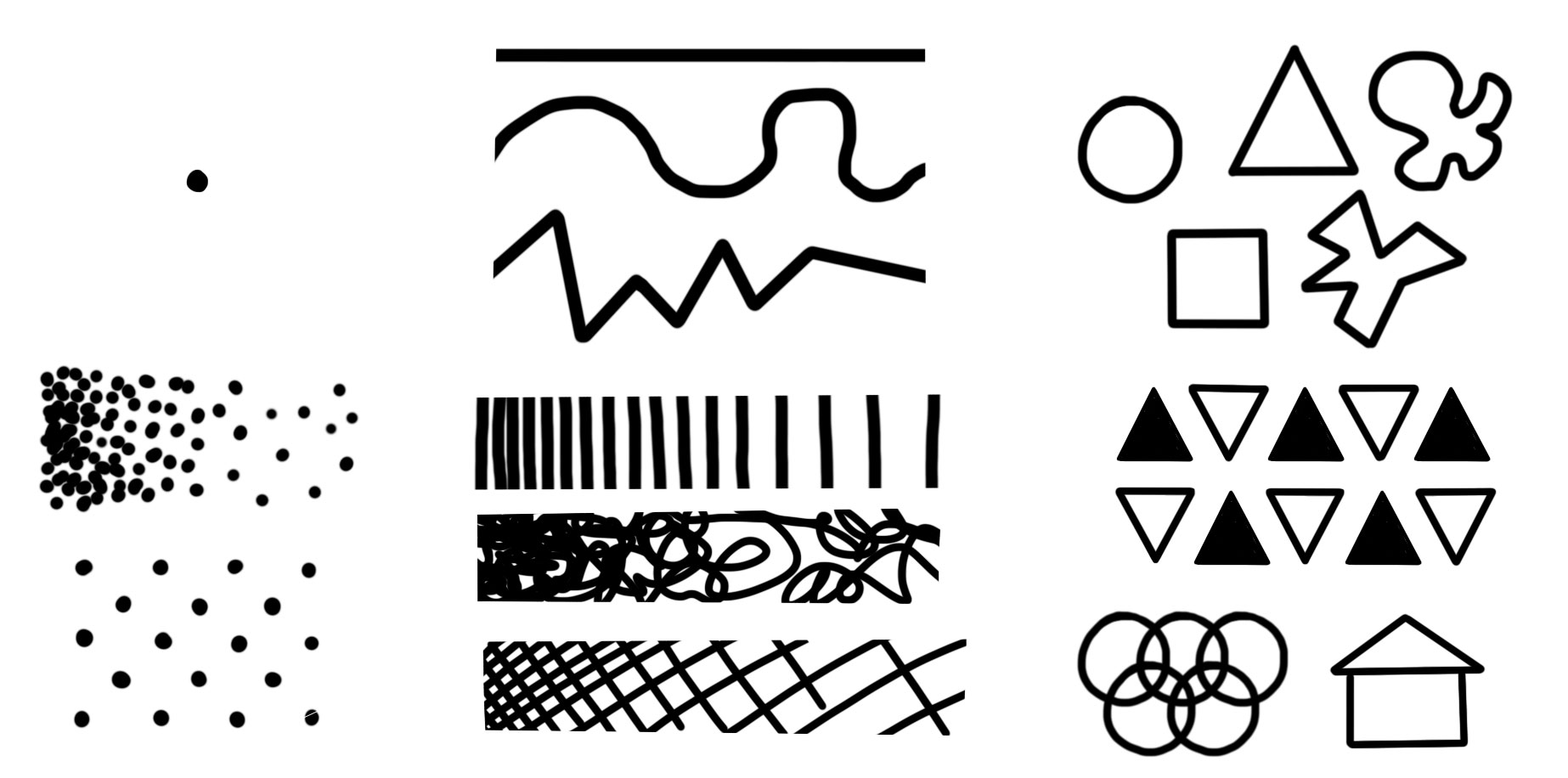 dots, lines, shapes